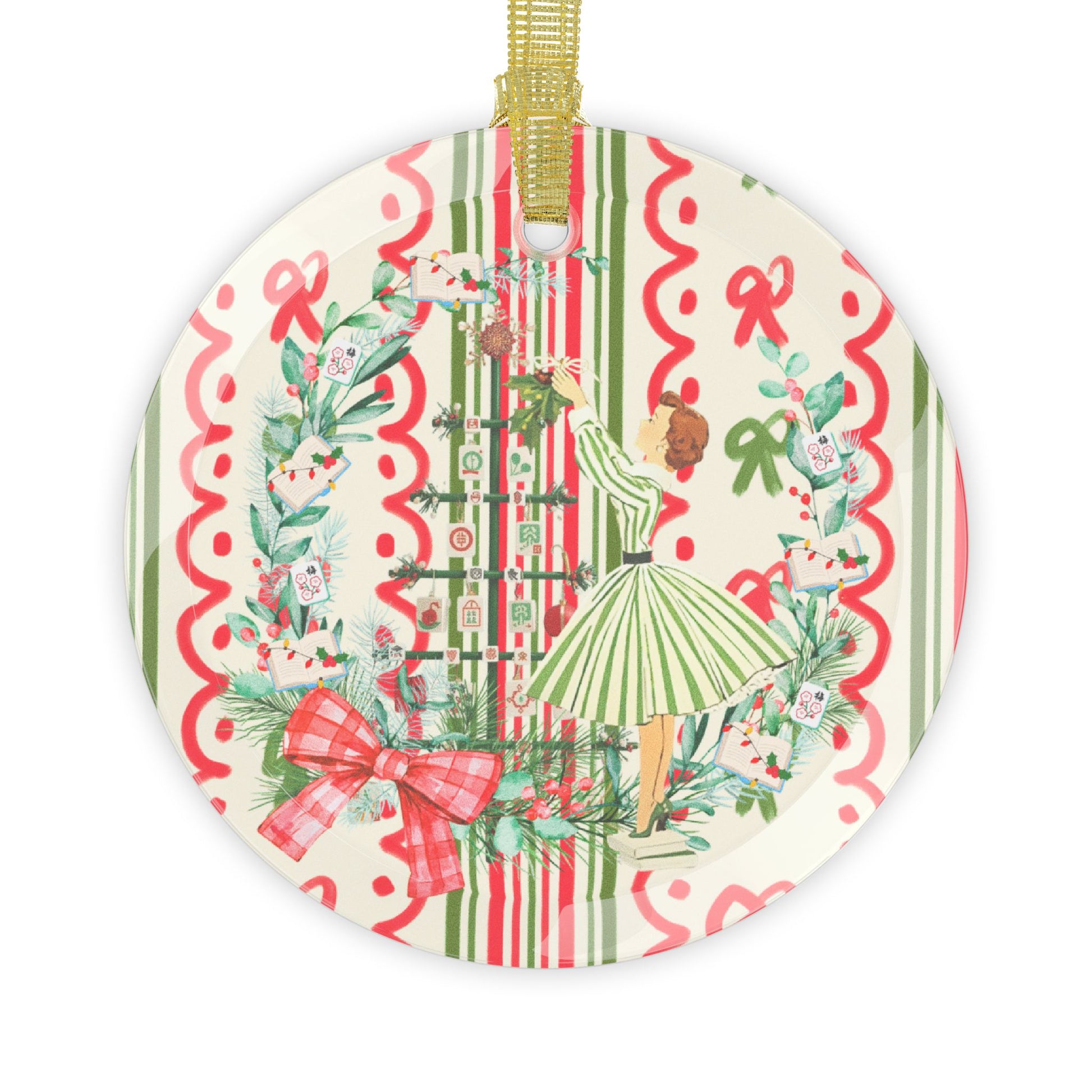 Mahjong Christmas Ornament, Books Nooks And Mahj Glass Ornament - Splash of Color Co.