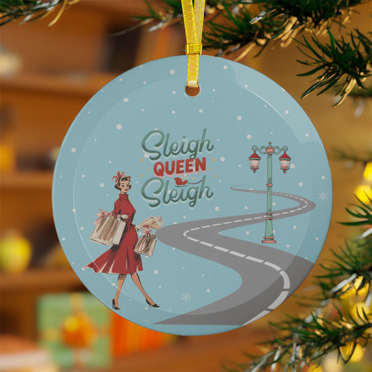 Funny Mahjong Christmas Ornament Sleigh Queen Glass Ornaments, Vintage Mahj Christmas Decor