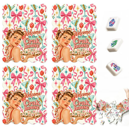 Funny Mahjong Welcome To The Crak House Nostalgic Scalloped Mahjong Shuffler Cards  Set of 4