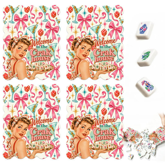 Funny Mahjong Welcome To The Crak House Nostalgic Scalloped Mahjong Shuffler Cards Set of 4 - Splash Of Mahj And Color Co.