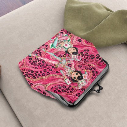 Mahjie Gal Hot Pink Leopard Print Women's Leather Kiss Lock Coin Purse