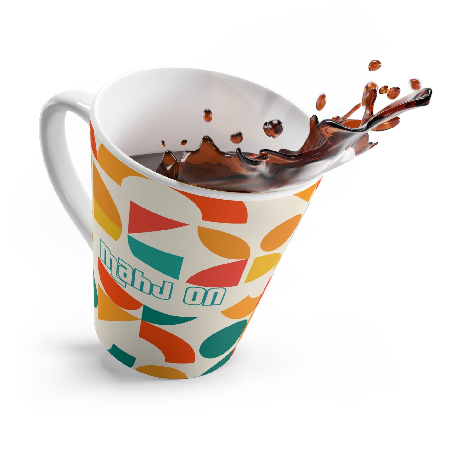 Mahj On Mahjong Lover Colorful Geometric Latte Mug, Orange, Teal, Yellow Mahj Gift