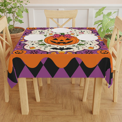 Halloween Pumpkin & Ghost Tablecloth — Cute Jack-O'-Lantern Party Table Decor
