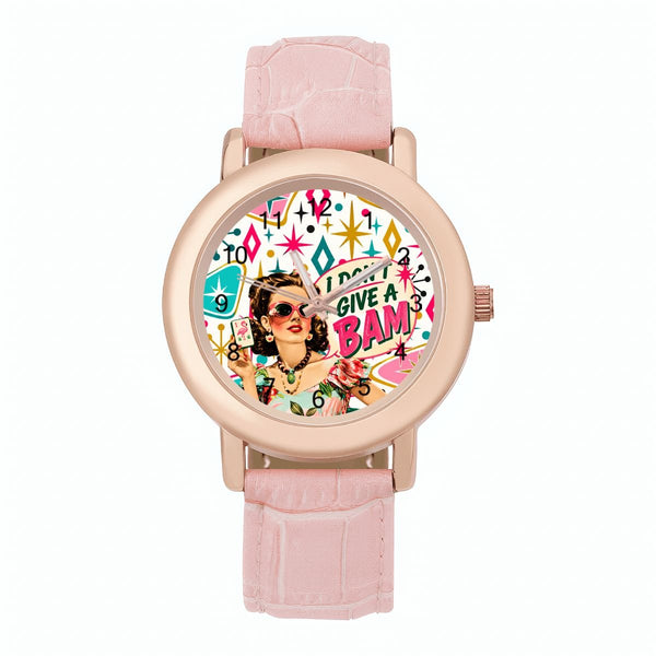 Mahjong Funny I Don't Give A Bam Women's Leather Watch - Splash Of Mahj And Color Co.