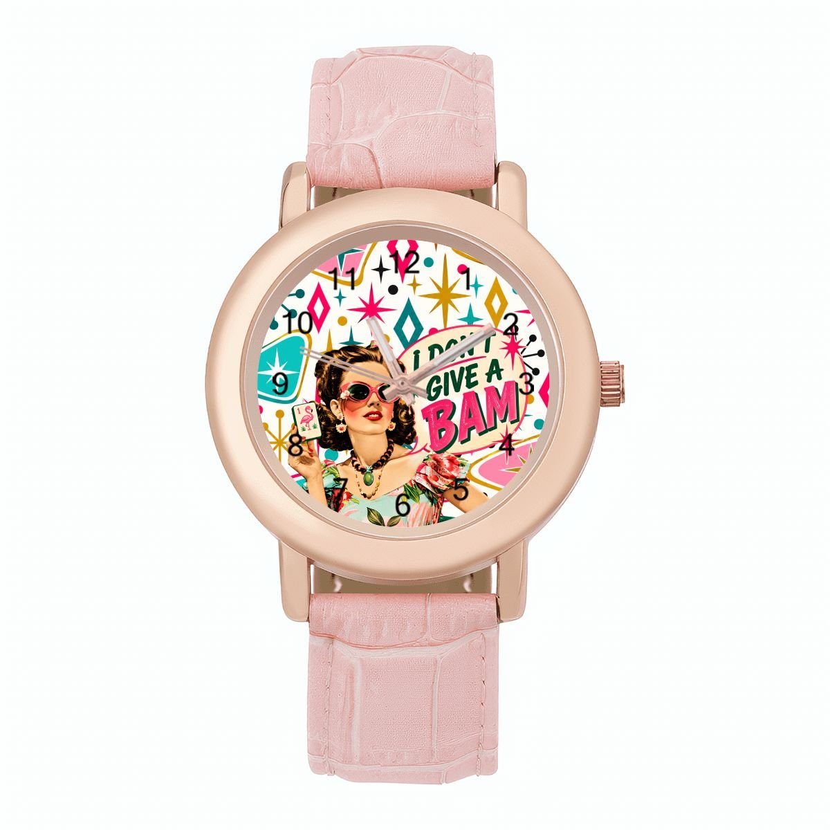 Mahjong Funny I Don't Give A Bam Women's Leather Watch - Splash Of Mahj And Color Co.