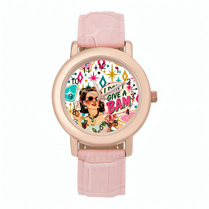 Mahjong Funny I Don't Give A Bam Women's Leather Watch - Splash Of Mahj And Color Co.