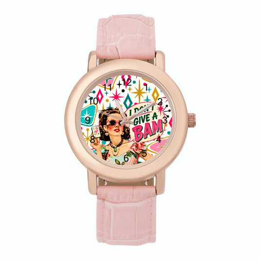 Mahjong Funny I Don't Give A Bam Women's Leather Watch - Splash Of Mahj And Color Co.