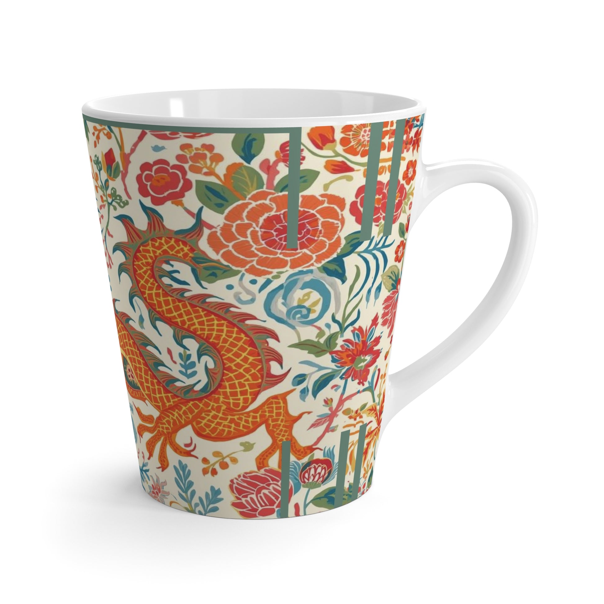 Eastern Dragon Latte Mug — Vibrant Floral Chinese Dragon Ceramic Cup - Splash of Color Co.