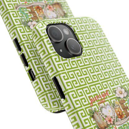 Mahjong Floral Pattern Just A Girl Who Loves Southern Charm and Mahjong Phone Case | Green Geometric Background - Splash of Color Co.