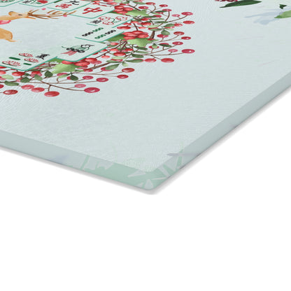 Mahjong Christmas Chacuterie Board, Festive Deer Glass Cutting Board