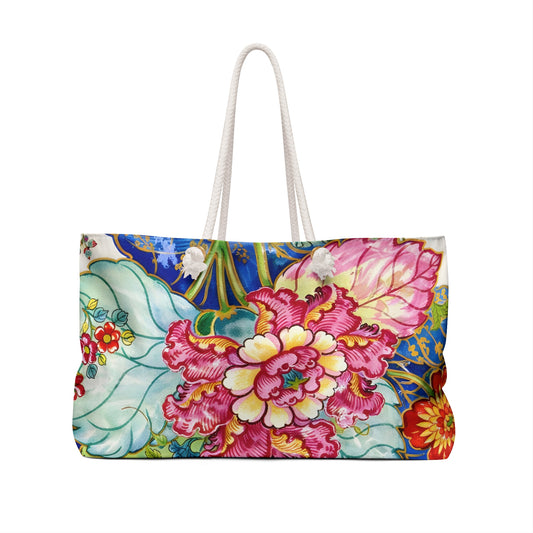 Tobacco Leaf Chinoiserie Floral Bird Weekender Bag Vintage Garden Travel Tote - Splash of Color Co.
