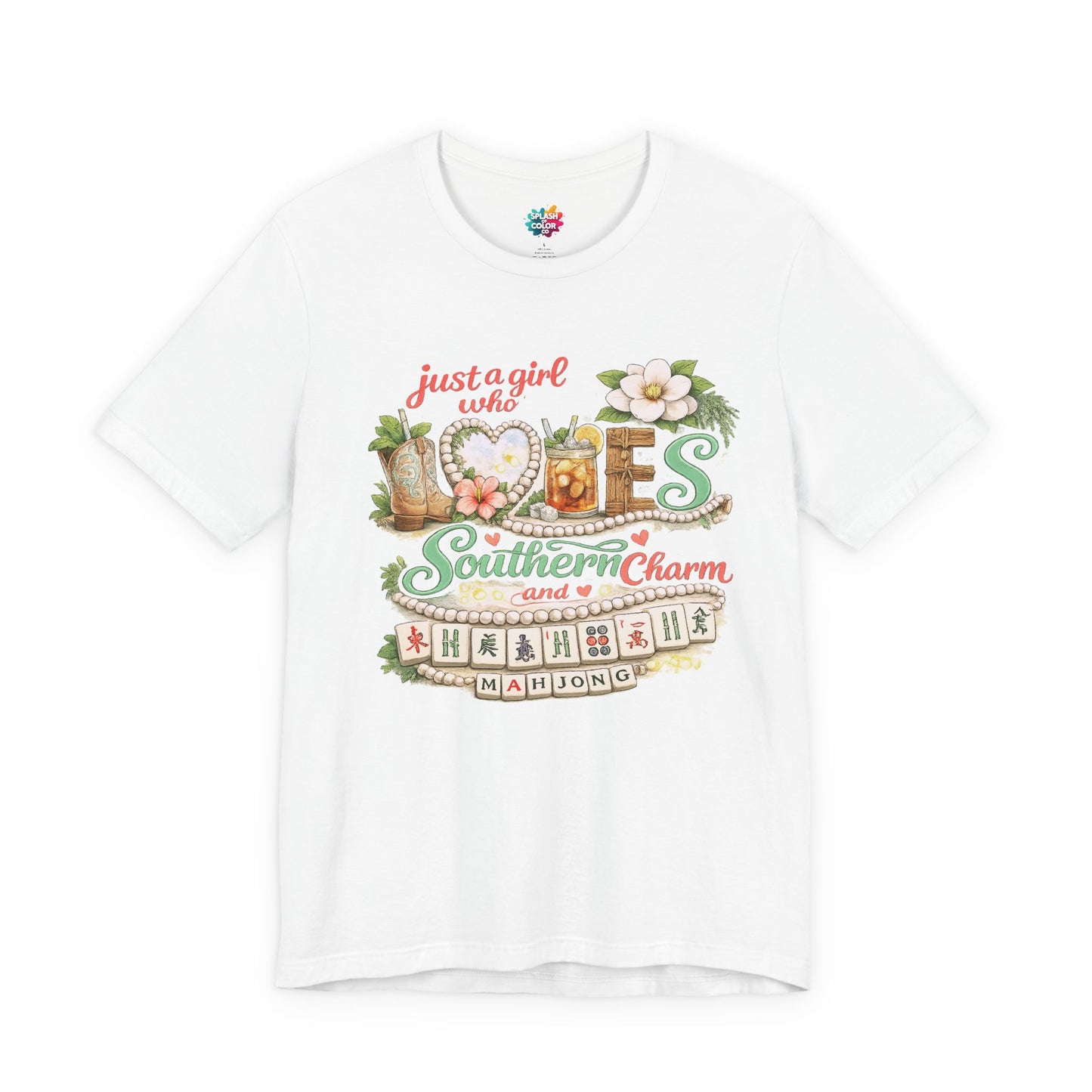 Just a Girl Who Loves Southern Charm Mahjong tee | Floral Mahjong Tiles Shirt - Splash of Color Co.