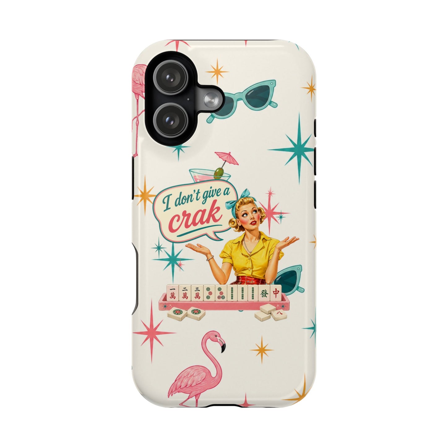 Funny Mahjong Tropical Flamingo Phone Case — “I Don’t Give a Crak” Magnetic Impact-Resistant Case