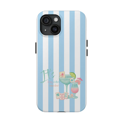 Mahjong Phone Case, Funny It's Kong O' Clock Somewhere, Blue White Preppy Style