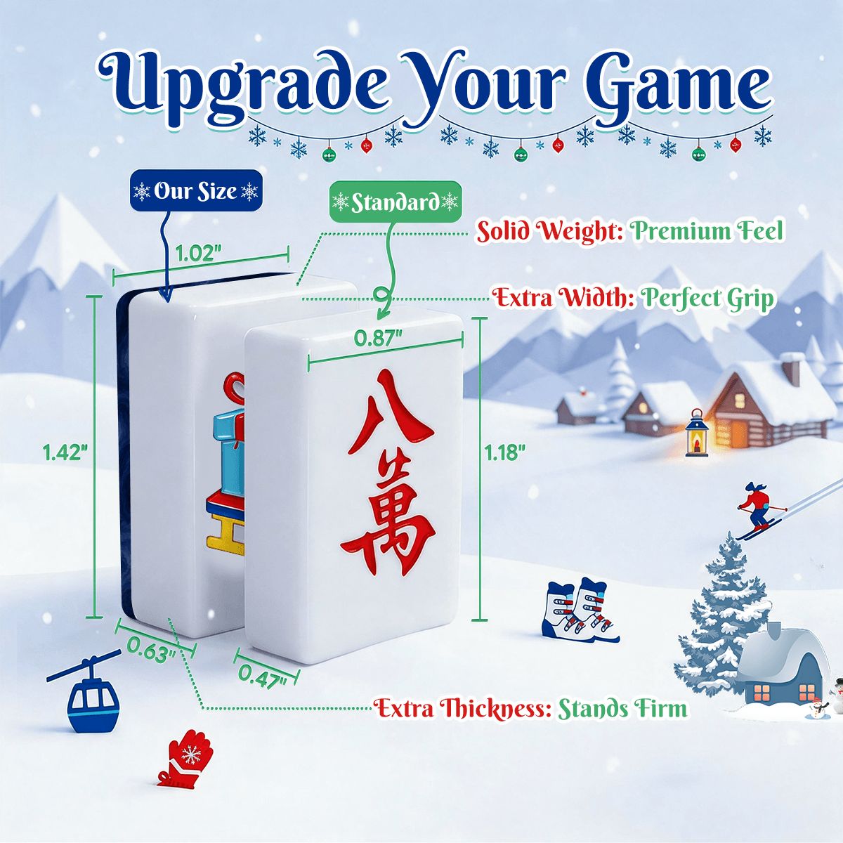 Winter Blues Alpine Slopes ENGRAVED Christmas Mahjong Tiles And Carry Case - Splash Of Mahj And Color Co.