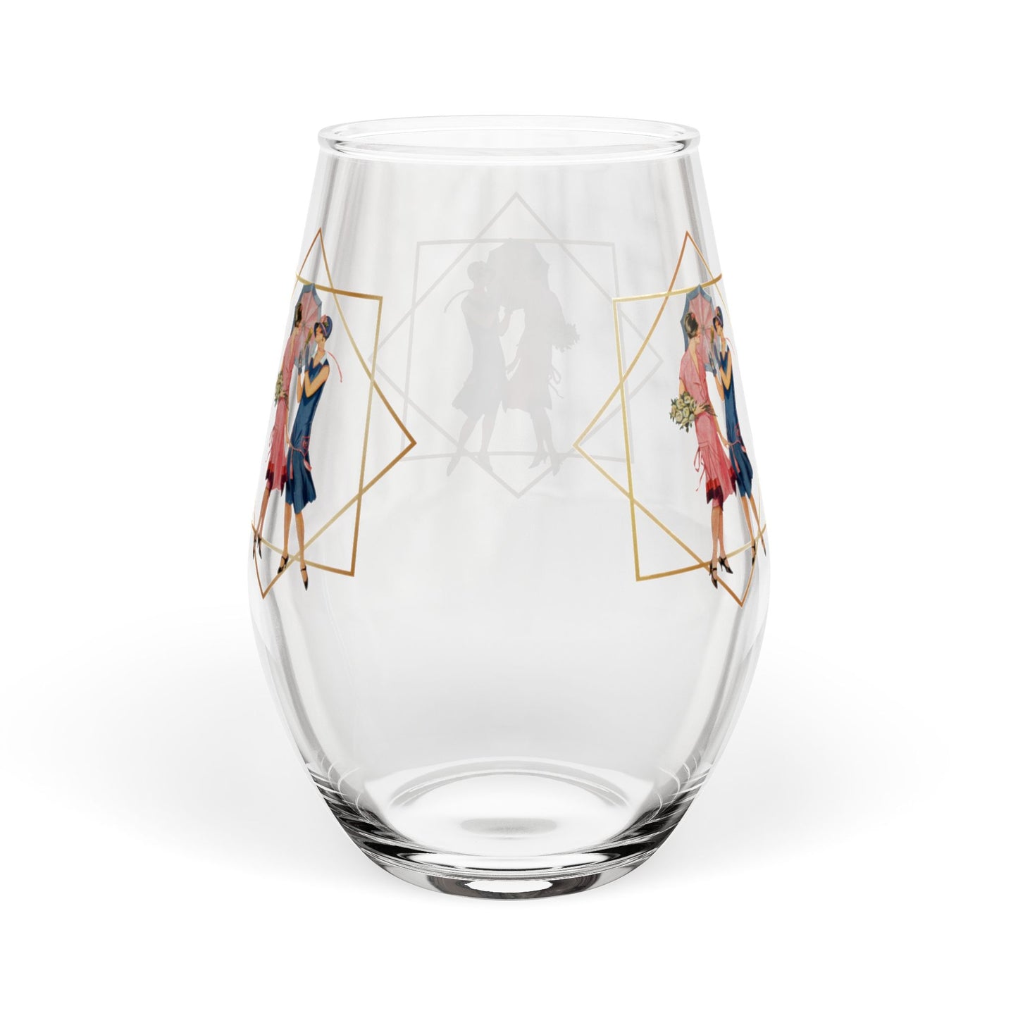 Art Deco Vintage Gold Gilded Stemless Wine Glass - Splash of Color Co.