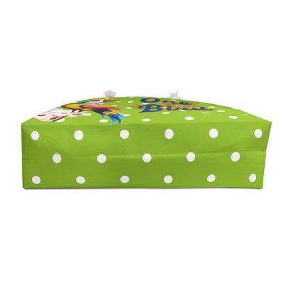 One Bam Bird Mahjong Accessory Bag, Green Citrus Polka Dot, Whimsical Bird Weekender Bag - Splash of Color Co.