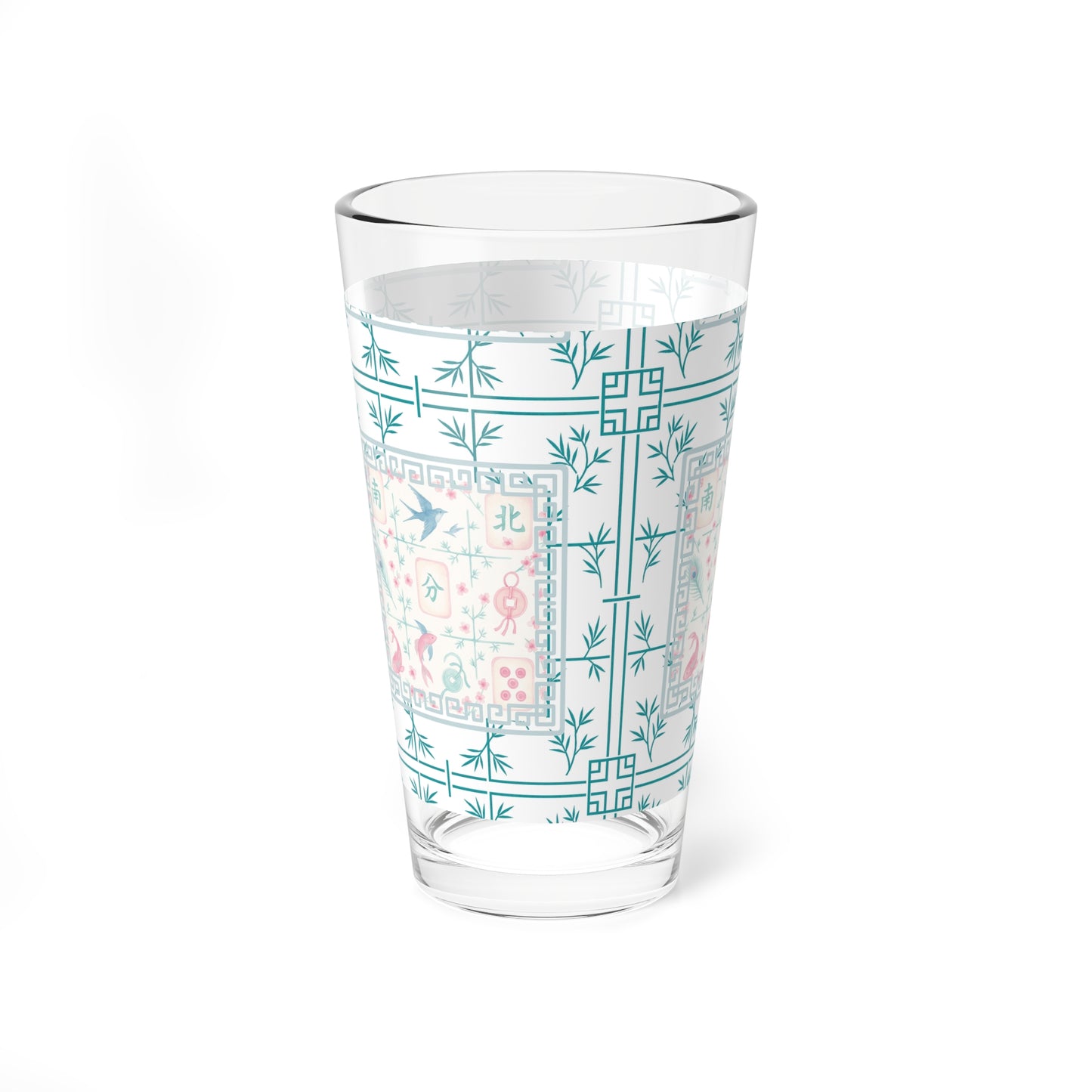 Mahjong Drinkware, Pastel Tiles, Charming Mixing Glass, 16oz – Vintage Floral Design, Perfect Mahjong Gift