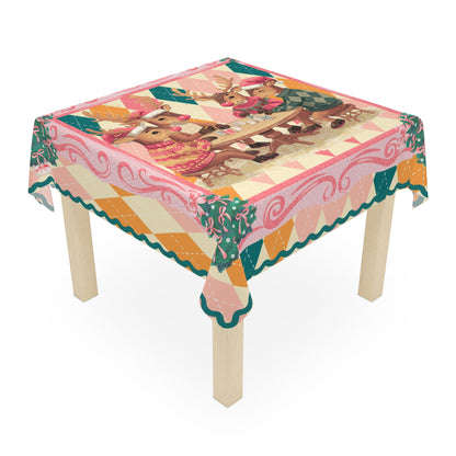Mahjong Lover Reindeer Tablecloth, Festive Holiday Argyle Pastel Design - Splash of Color Co.