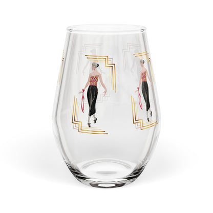 Art Deco Fashion Stemless Wine Glass - Elegant Lady Design - Splash of Color Co.