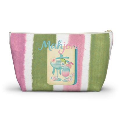 Mahjong Accessory Tile Pouch, Fun Mahjong-Themed Makeup Bag, Perfect Gift for Game Night, Travel Organizer, Cute Green and Pink Design