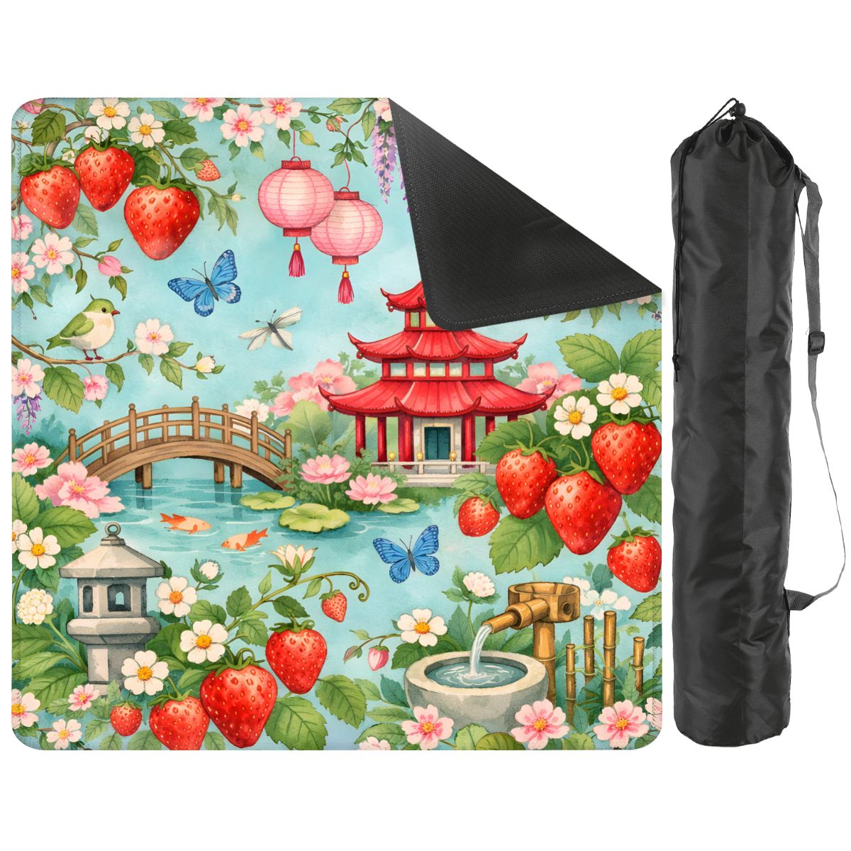 Strawberry Pagoda Garden Watercolor Mahjong Mat - Splash of Color Co.