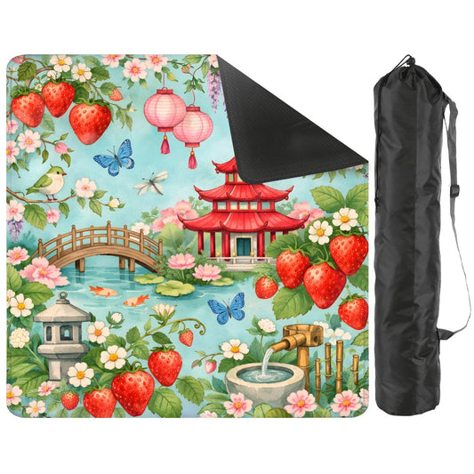 Strawberry Pagoda Garden Watercolor Mahjong Mat - Splash of Color Co.