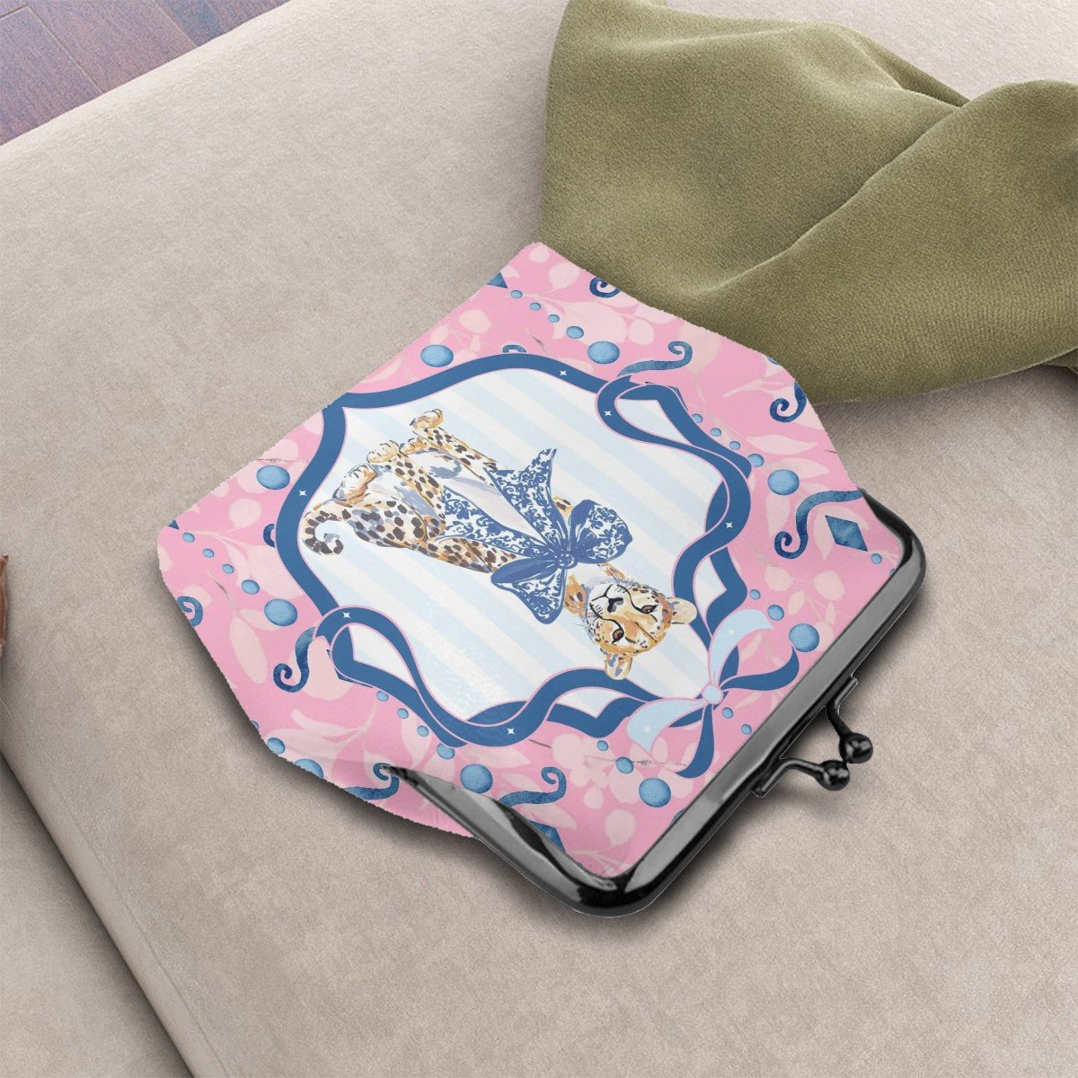 Charleston Cheetah Pink Preppy Women's Leather Kiss Lock Coin Purse - Splash of Color Co.