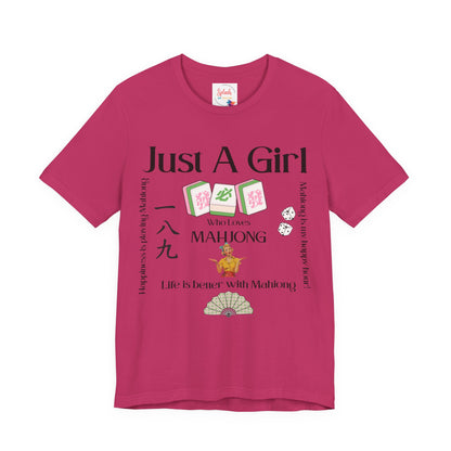Just A Girl Who Loves Mahjong T-Shirt | Mahjong Tiles, Fan Graphic - Splash of Color Co.