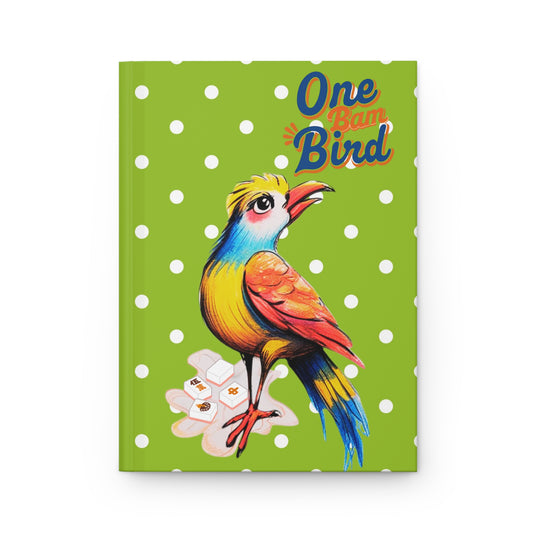 Mahjong One Bird Bam Vibrant Hardcover Notebook For Mahj Lovers Green White Polka Dot Preppy Style