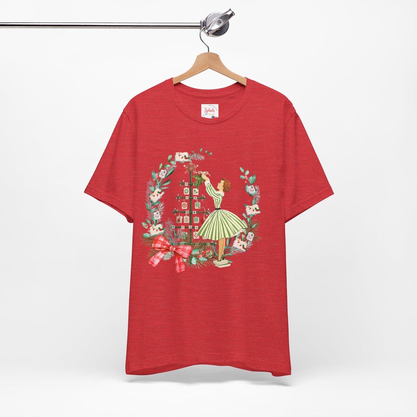Mahjong Christmas Tee,Vintage Girl, Book Lover, Festive Mahj Gift - Splash of Color Co.