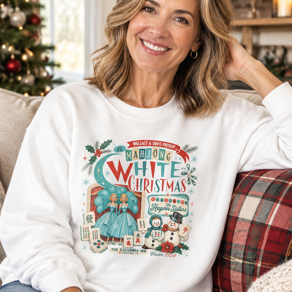 White Christmas Crewneck Vintage Holiday Mahjong Lover Sweatshirt