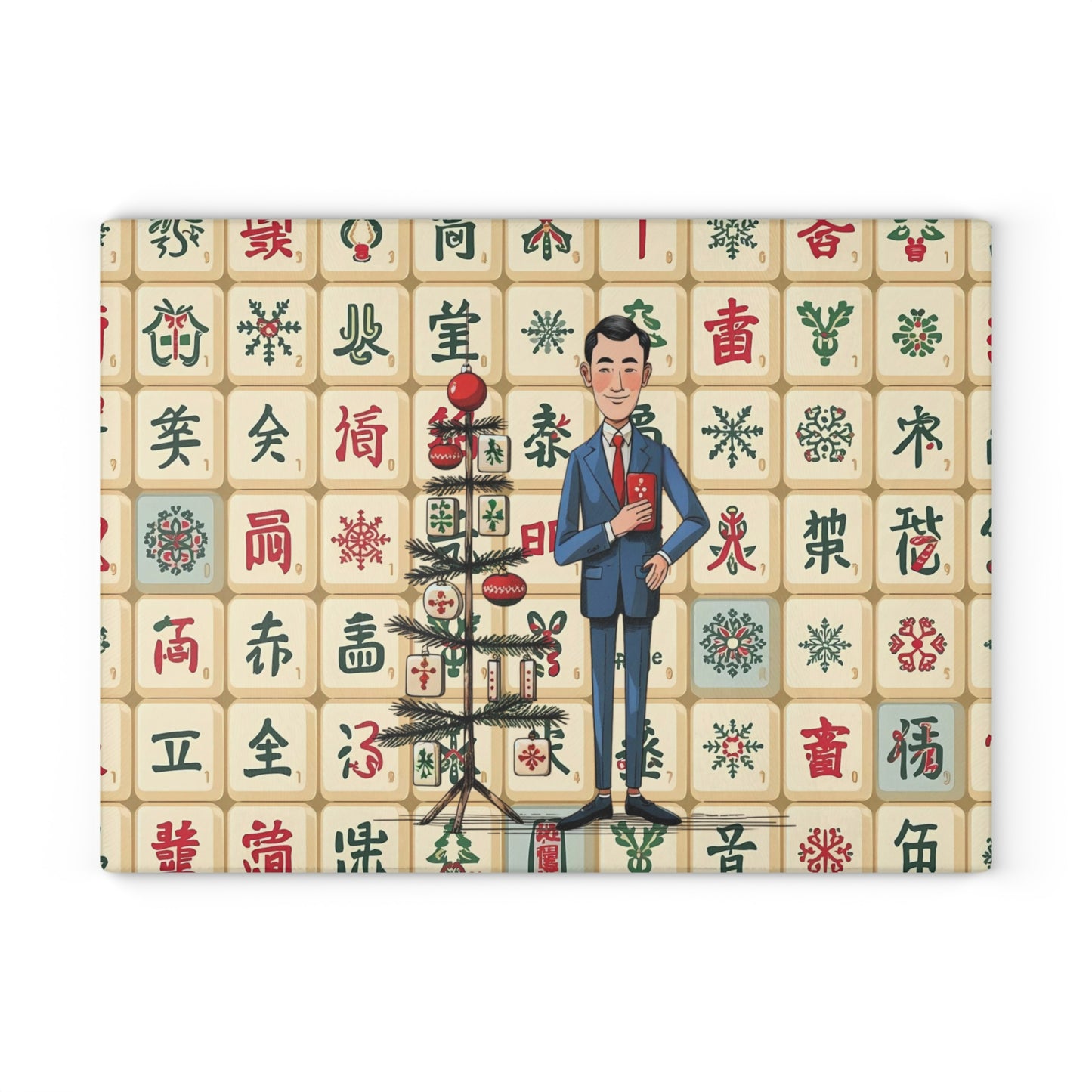 The Lance Of Mahjong Festive Christmas Mahjong Chacuterie Entertaining Cheese Glass Cutting Board - Splash of Color Co.