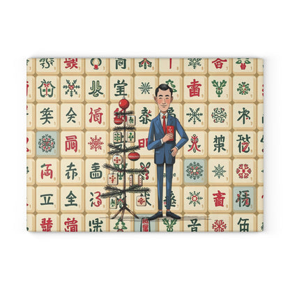 The Lance Of Mahjong Festive Christmas Mahjong Chacuterie Entertaining Cheese Glass Cutting Board - Splash of Color Co.