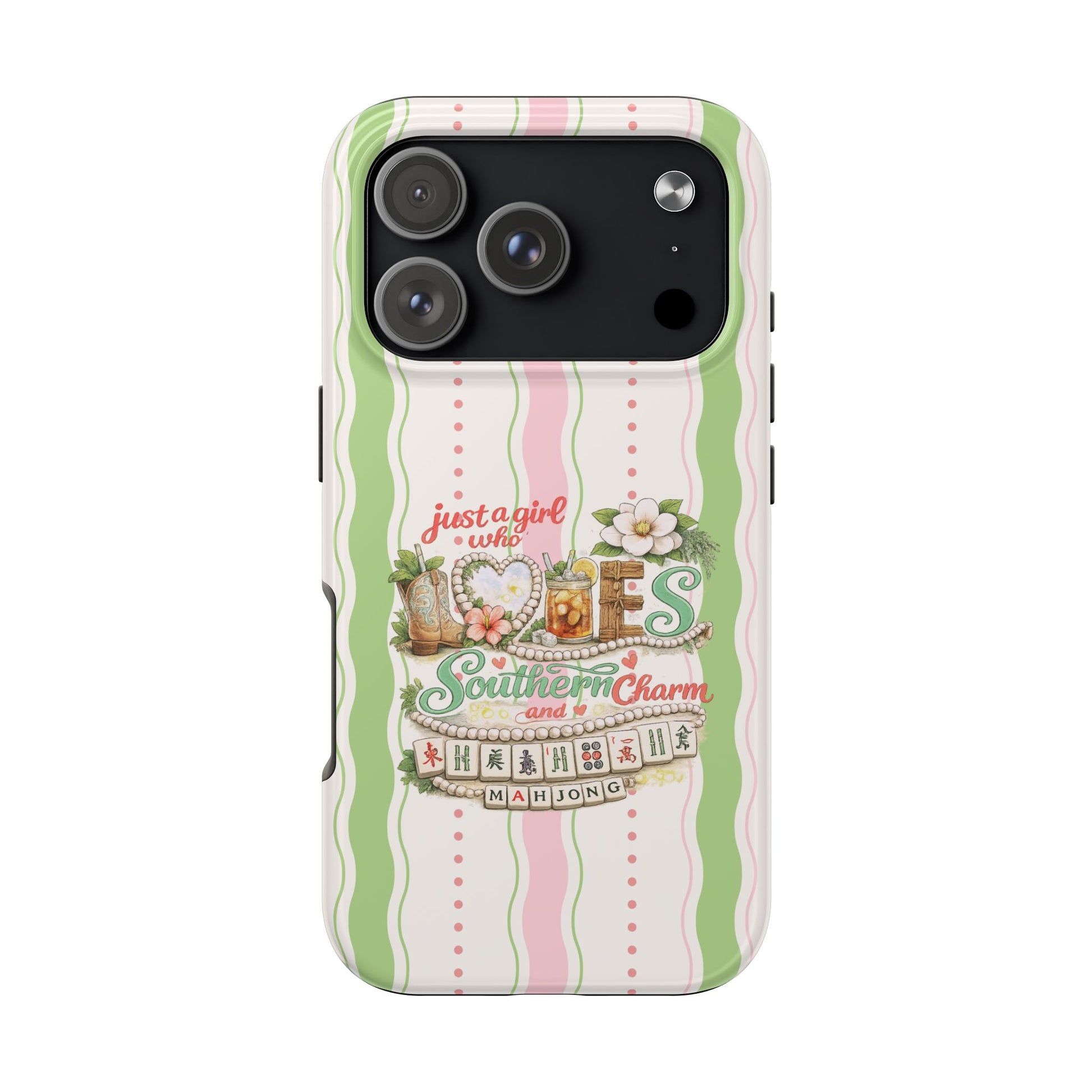 Just a Girl, Who Loves Southern Charm and Mahjong Preppy Pastel Phone Cases - Splash of Color Co.