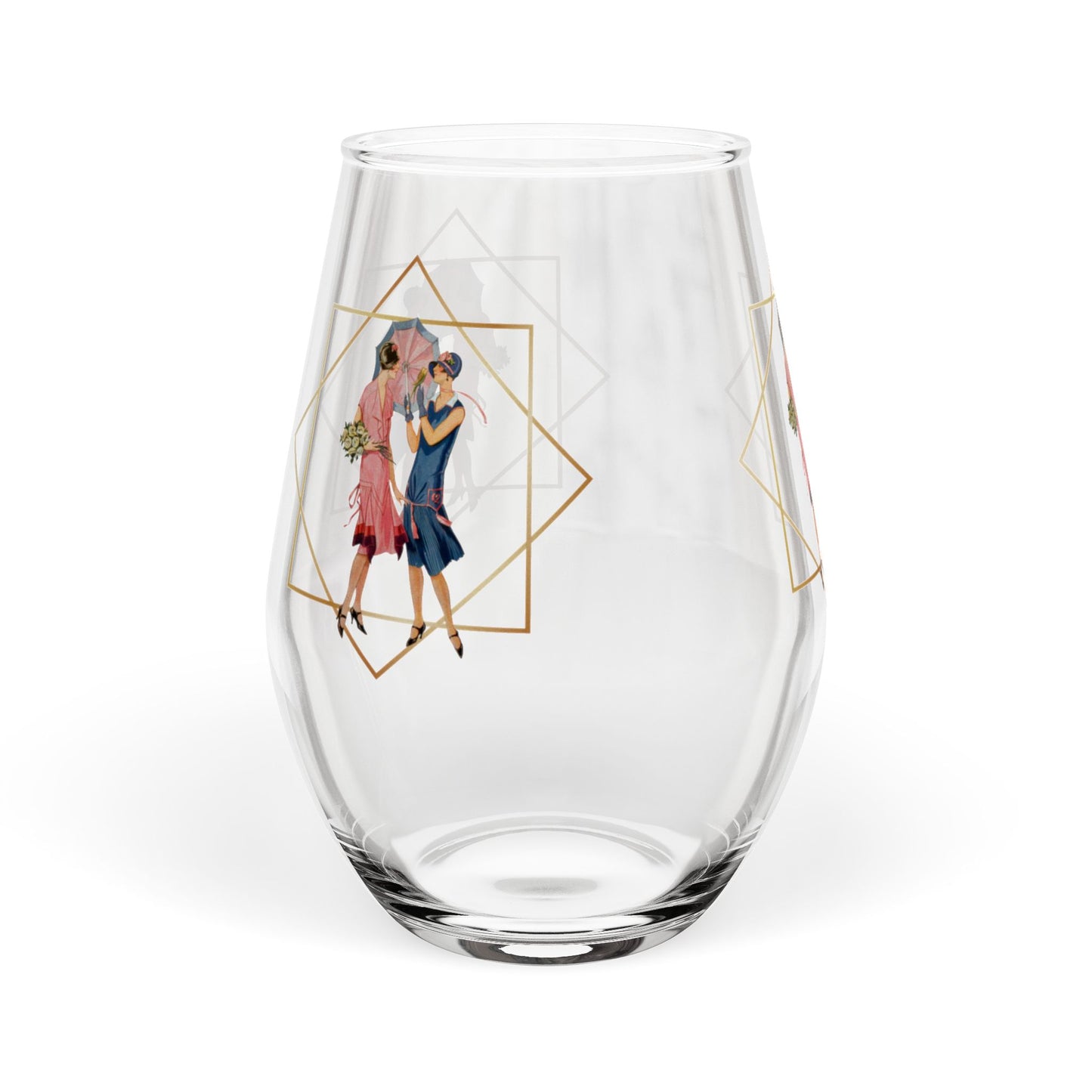 Art Deco Vintage Gold Gilded Stemless Wine Glass - Splash of Color Co.