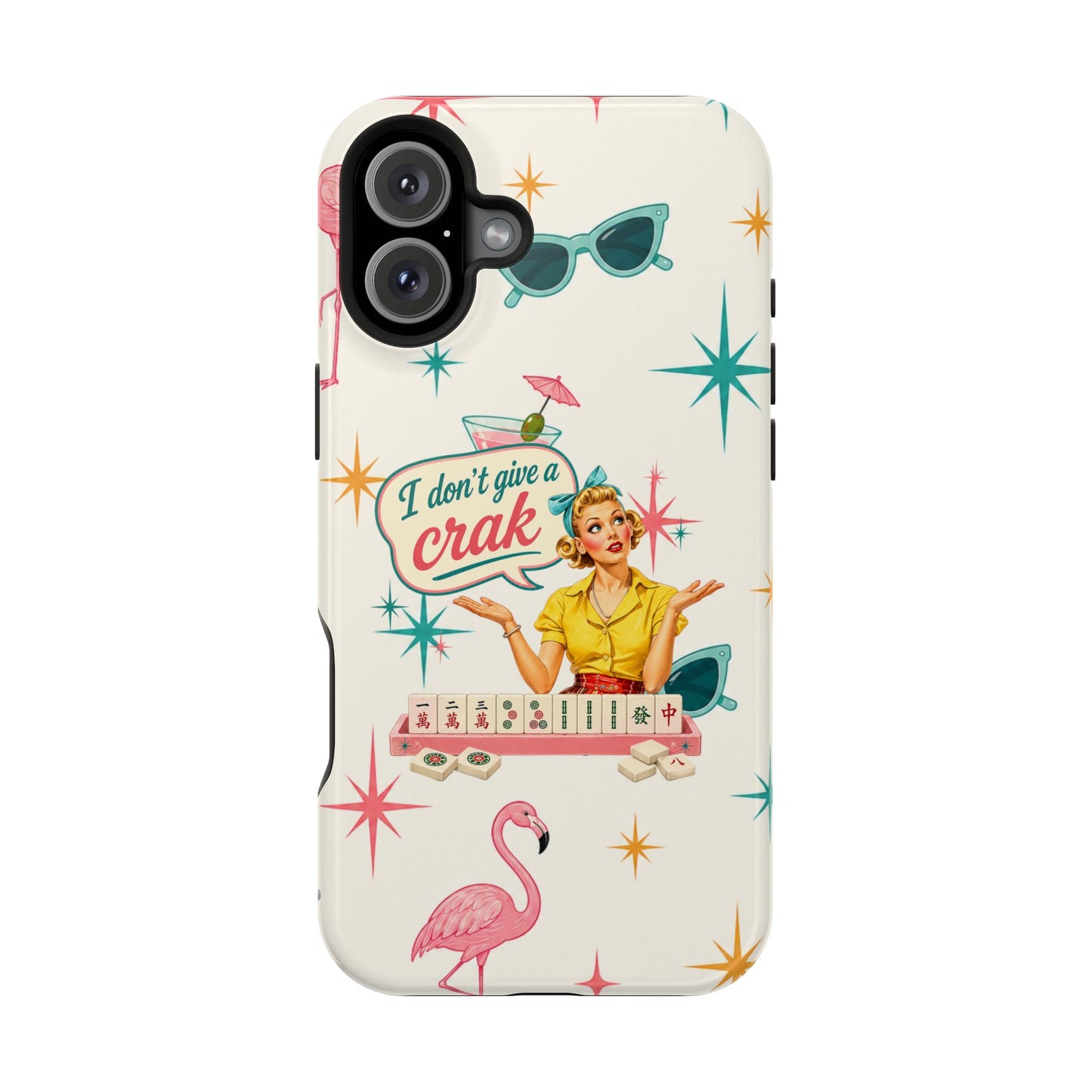 Funny Mahjong Tropical Flamingo Phone Case — “I Don’t Give a Crak” Magnetic Impact-Resistant Case