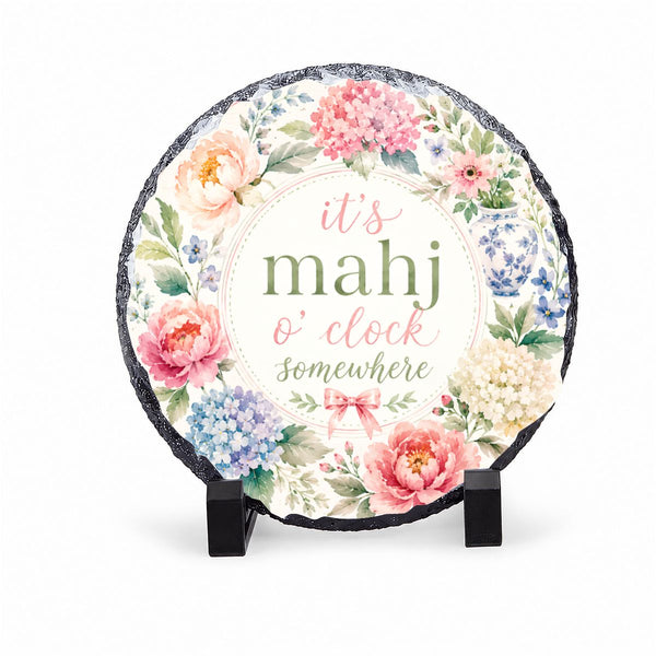 It's Mahj O'Clock Somewhere Round Rock Slate Frame