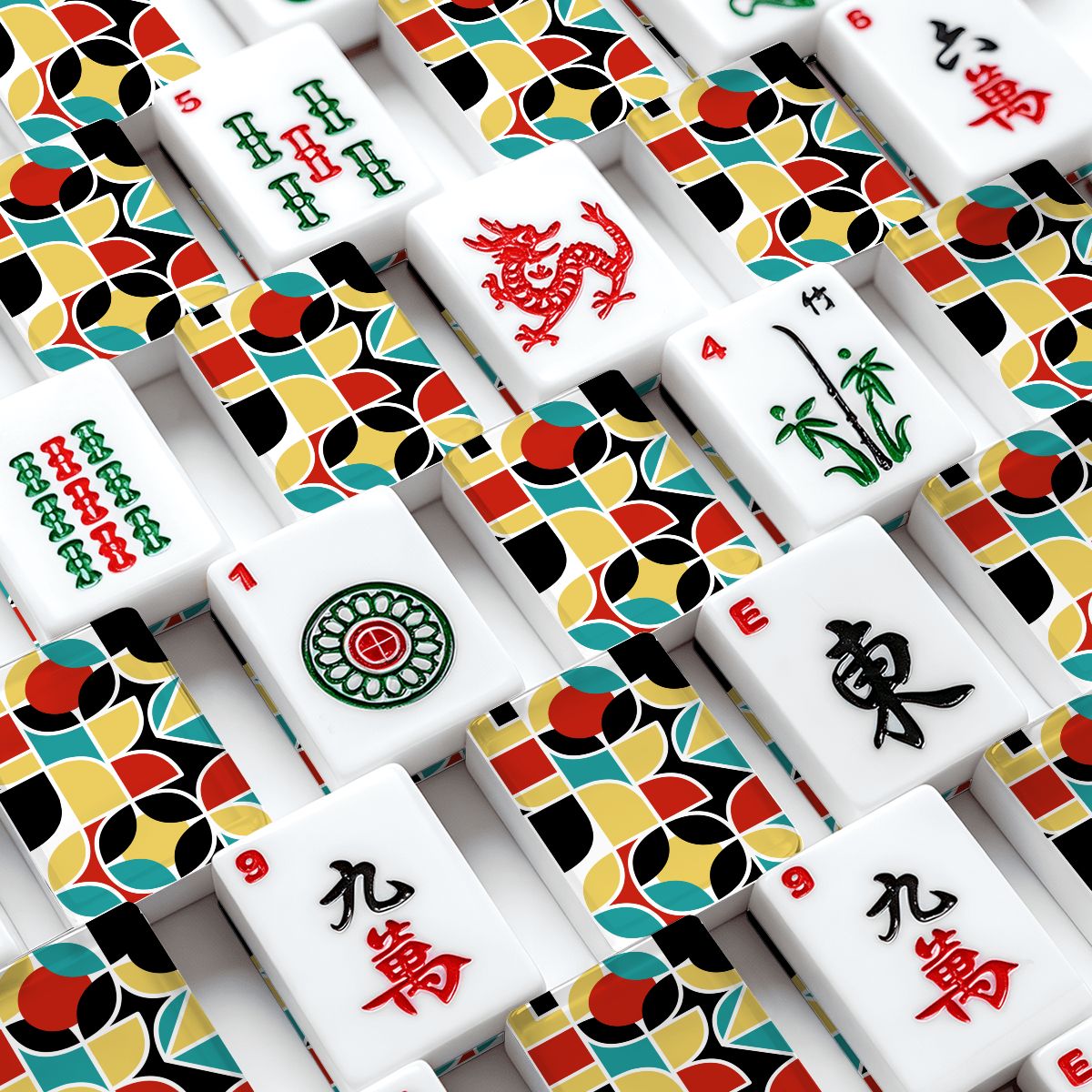 The Modmaxcentric Geometric American Mahjong Tiles And Carry Case - Splash Of Mahj And Color Co.