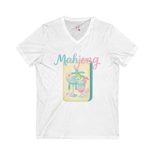 Mahjong V-Neck Tee for Game Nights, Relaxed Style for Board Game Lovers, Perfect Gift for Mahjong Enthusiasts, Casual Wear, Fun Tee