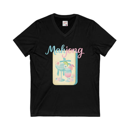 Mahjong V-Neck Tee for Game Nights, Relaxed Style for Board Game Lovers, Perfect Gift for Mahjong Enthusiasts, Casual Wear, Fun Tee