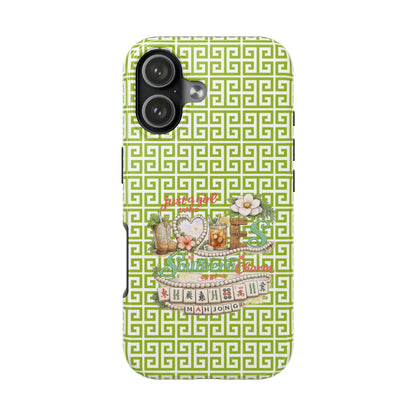 Mahjong Floral Pattern Just A Girl Who Loves Southern Charm and Mahjong Phone Case | Green Geometric Background - Splash of Color Co.