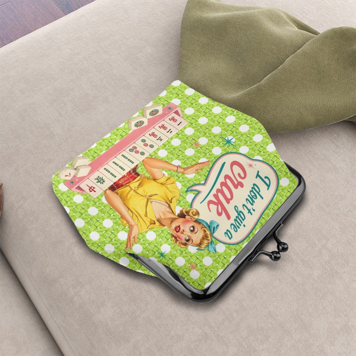 Mahjong Coin Purse, Funny I Don't Give A Crak Kisslock Style - Splash Of Mahj And Color Co.
