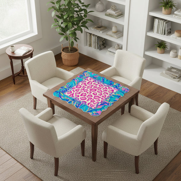 Preppy Pastel Animal Print Scalloped Mahjong Mat