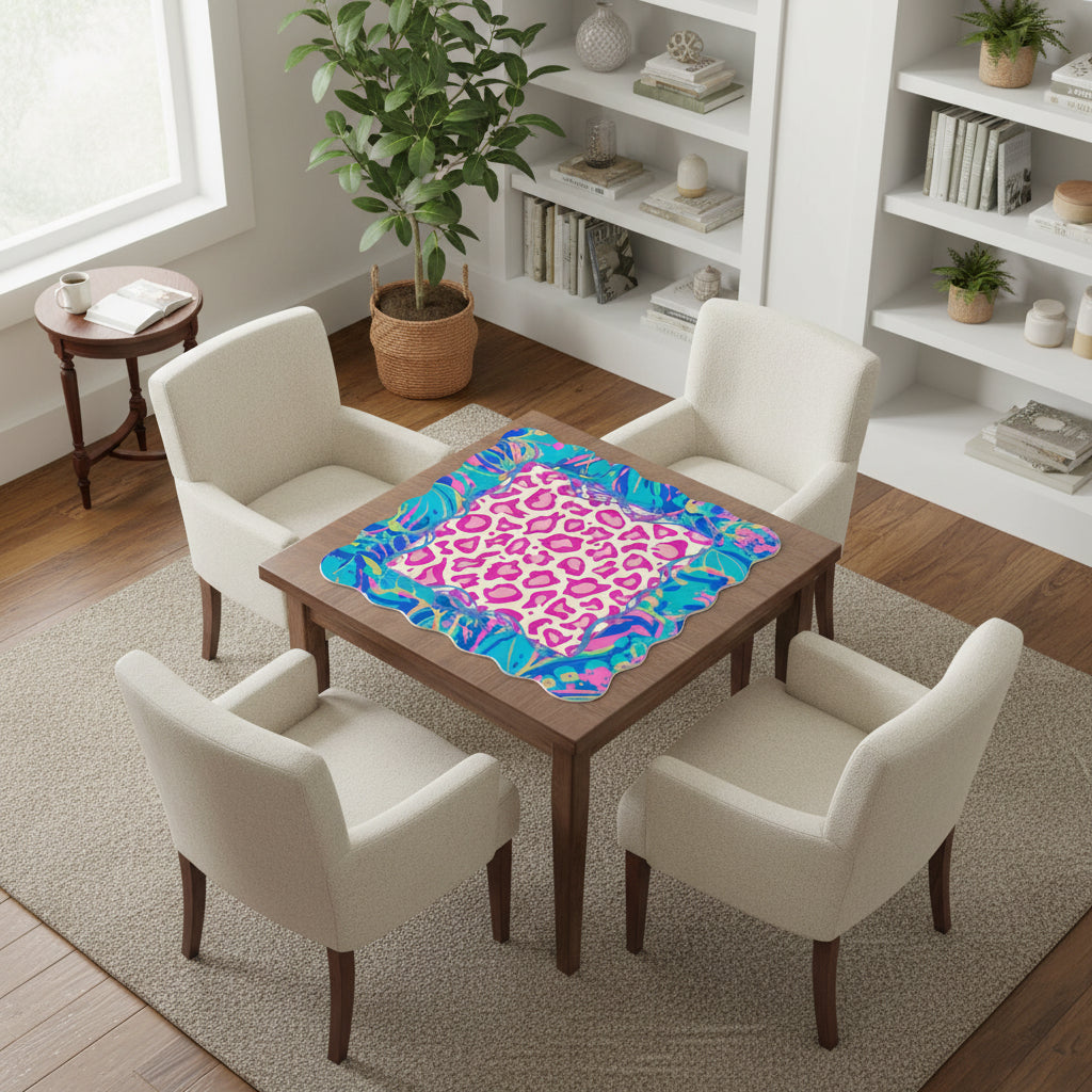 Preppy Pastel Animal Print Scalloped Mahjong Mat