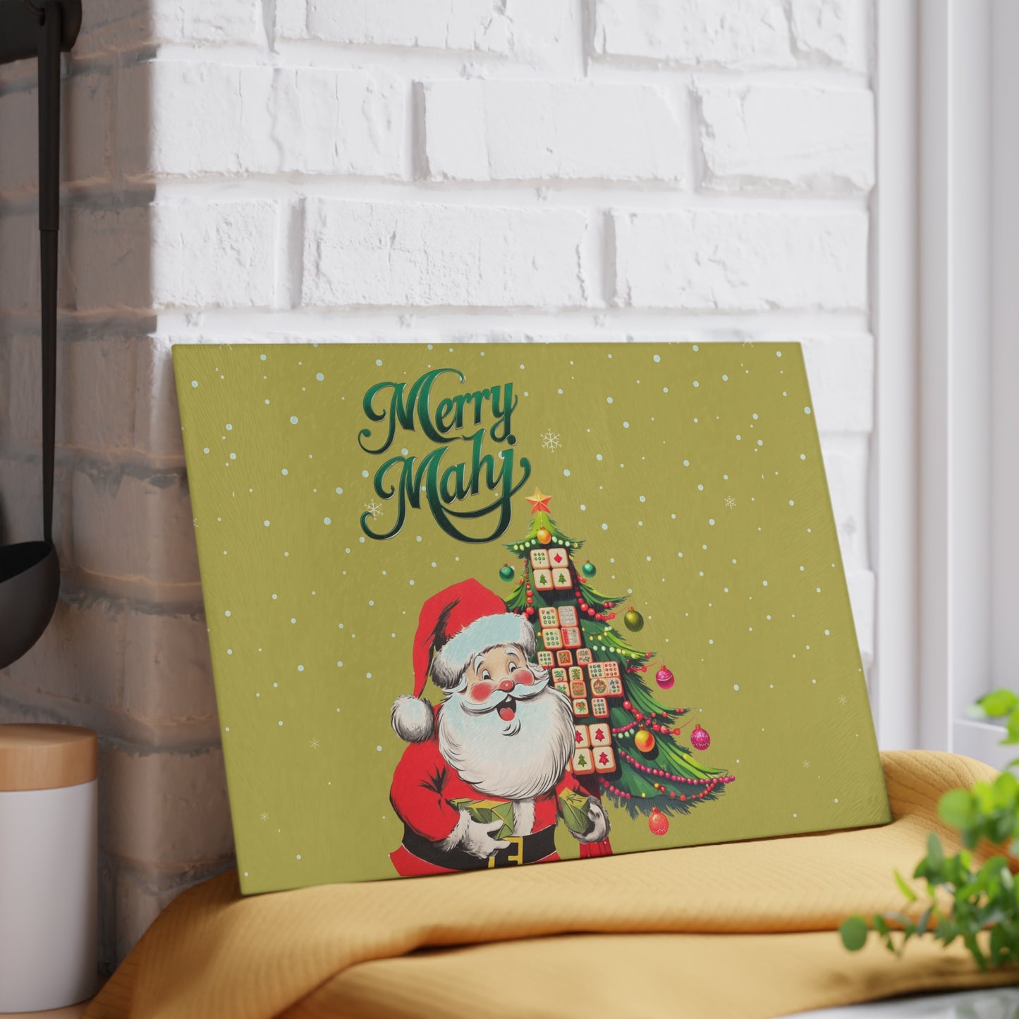 Mahjong Christmas Jolly Santa Merry Mahj Serving Cutting Board