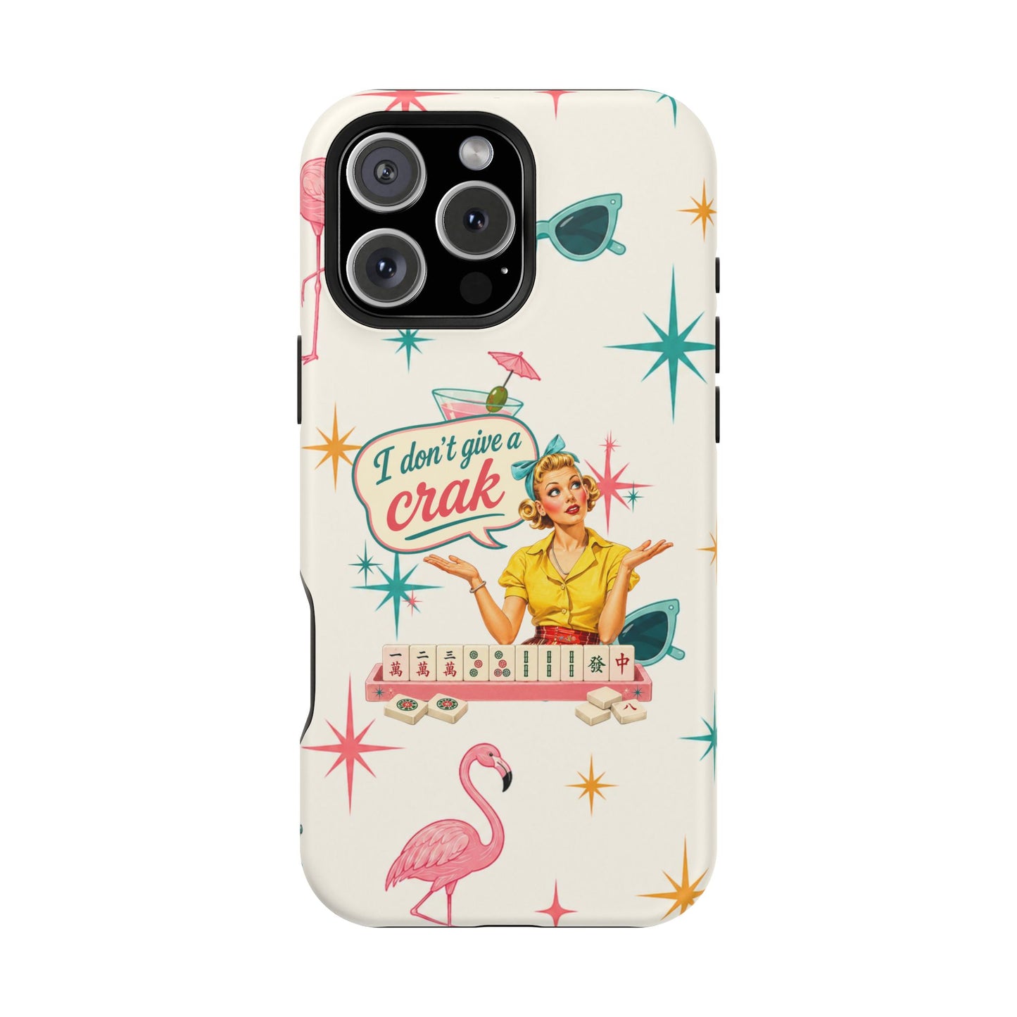 Funny Mahjong Tropical Flamingo Phone Case — “I Don’t Give a Crak” Magnetic Impact-Resistant Case