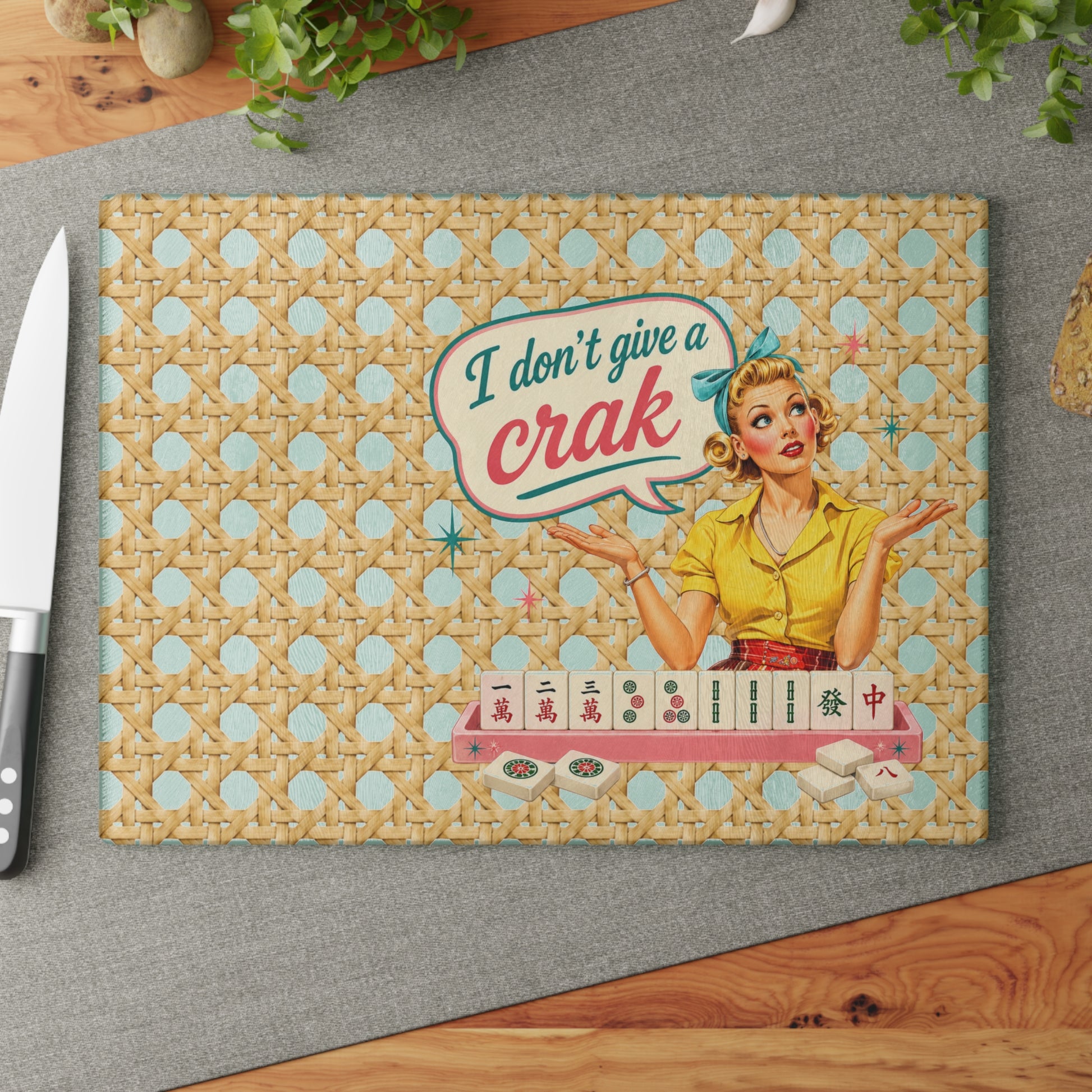 I Don't Give a Crak Mahjong Entertaining Glass Cutting Board - Splash Of Mahj And Color Co.