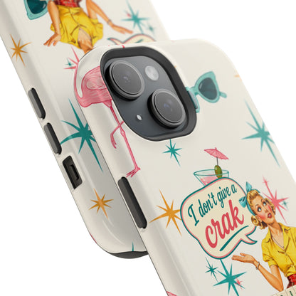 Funny Mahjong Tropical Flamingo Phone Case — “I Don’t Give a Crak” Magnetic Impact-Resistant Case
