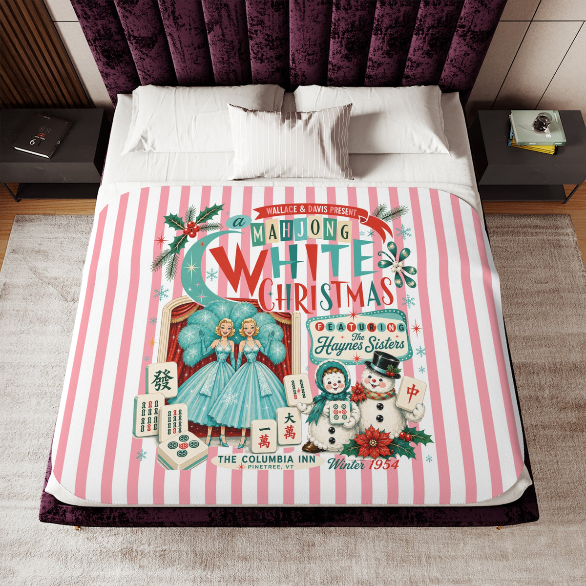 White Christmas Haynes Sisters Mahjong Lover Holiday Sherpa Blanket